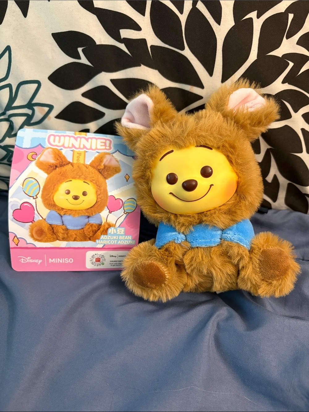 MINISO Winnie the Pooh Brown Plush Toy with Blue Outfit Roo